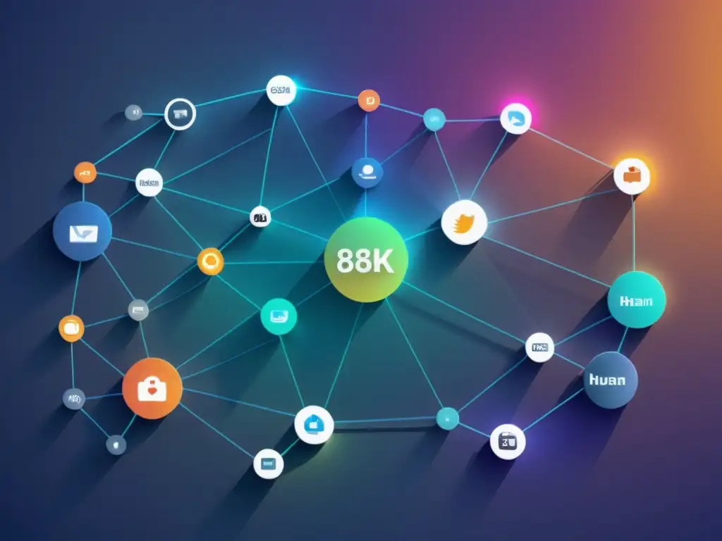 Diagrama minimalista de red social con patrones y comportamientos humanos en redes sociales, en 8k, con estética futurista y colores sutiles