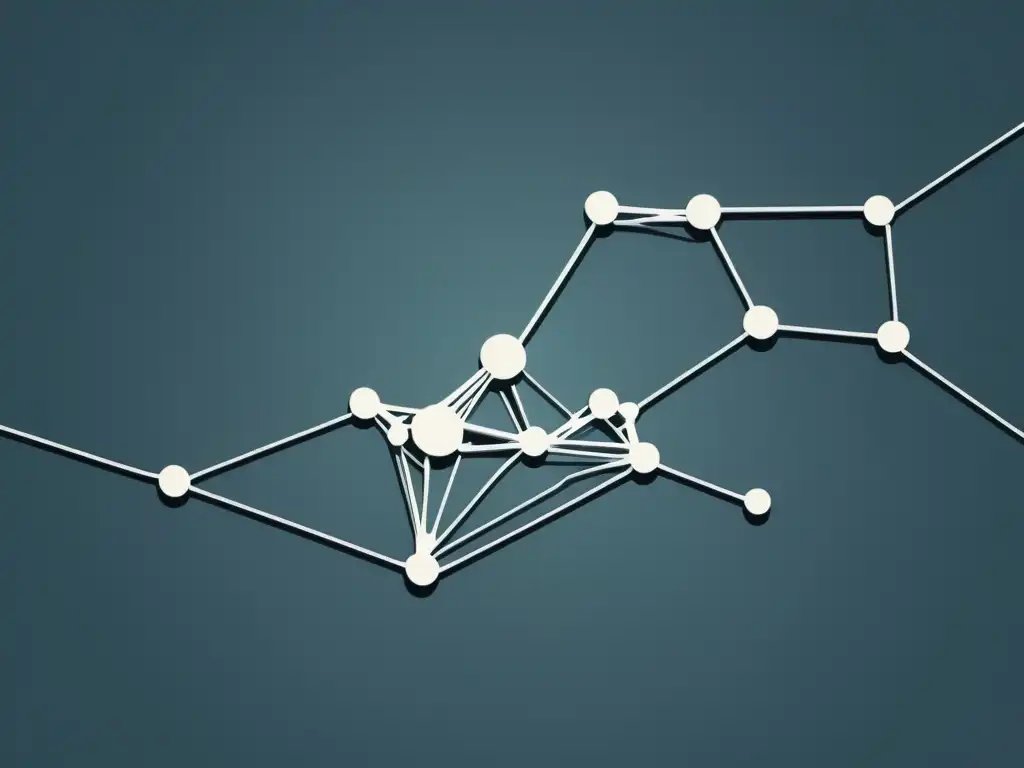 Diagrama minimalista de redes neuronales en tonos monocromáticos, transmitiendo la complejidad de los algoritmos de aprendizaje no supervisado