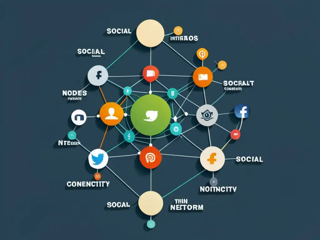 Un diagrama de red complejo que representa las interacciones en redes sociales