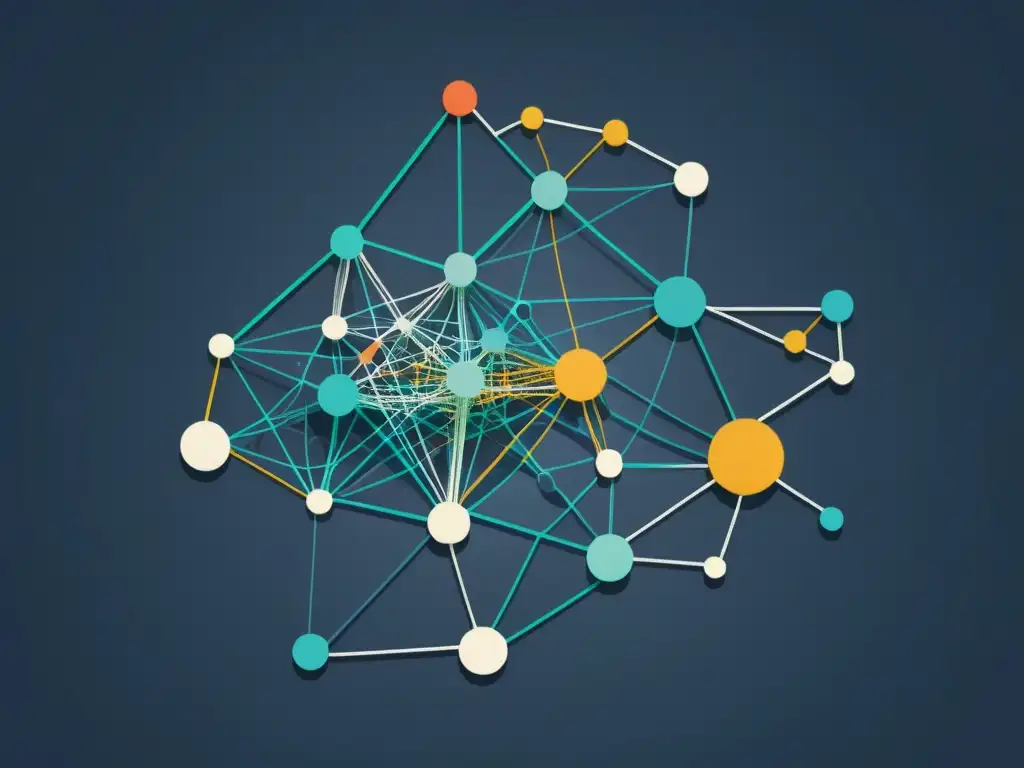 Diagrama de red neuronal compleja, con nodos interconectados representando modelos de Machine Learning en Acción