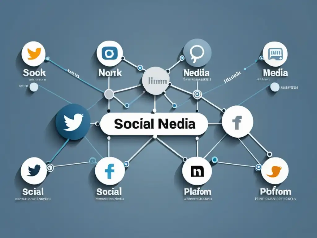 Diagrama de redes sociales minimalista en tonos azules y grises, transmitiendo la idea de analítica predictiva en redes sociales