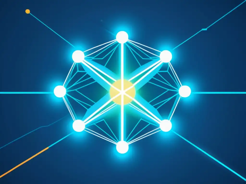 Red de blockchain: Conectividad innovadora en ilustración minimalista Una ilustración digital minimalista de una red blockchain con nodos interconectados, con un diseño futurista y elegante