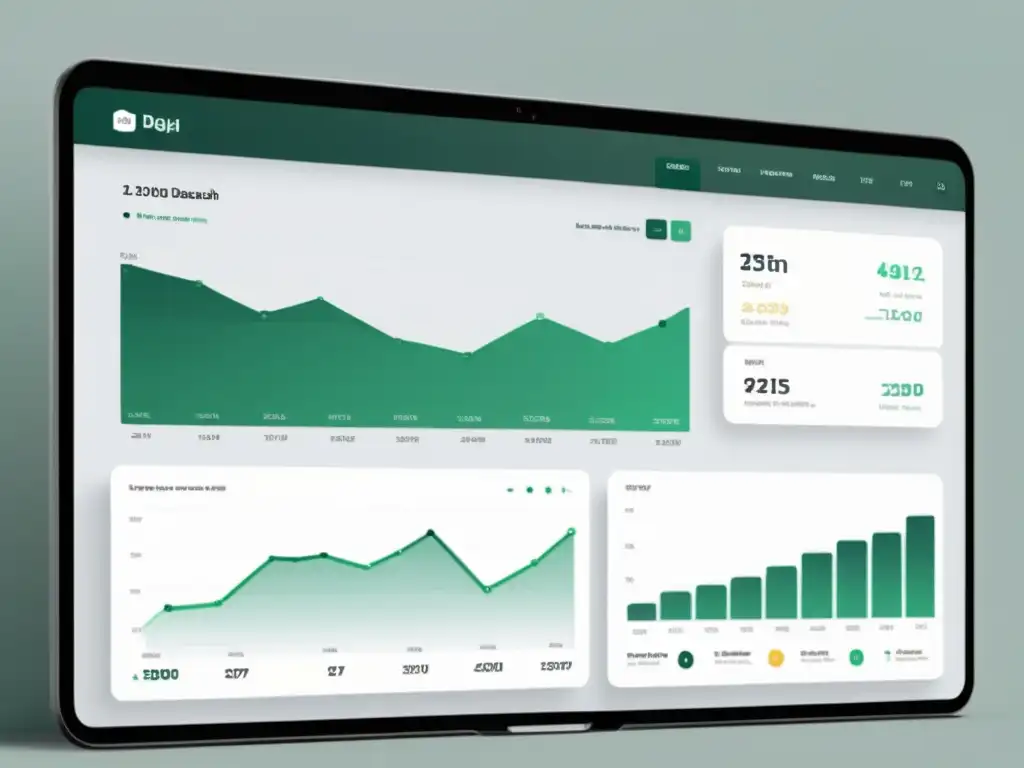 Un diseño efectivo de dashboards, minimalista y sofisticado, con líneas limpias y visualizaciones de datos claras en una paleta de colores neutros