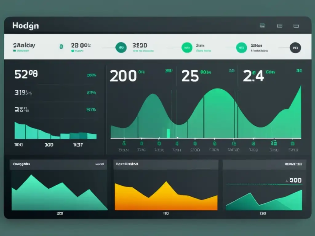 Diseño efectivo de dashboards: Un panel minimalista con gráficos fáciles de leer y una paleta de colores monocromática, para una visualización de datos clara y atractiva