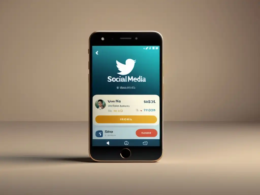 Diseño de Experiencia de Usuario (UX) en Redes Sociales: Ilustración minimalista de smartphone con interfaz moderna y app de redes sociales