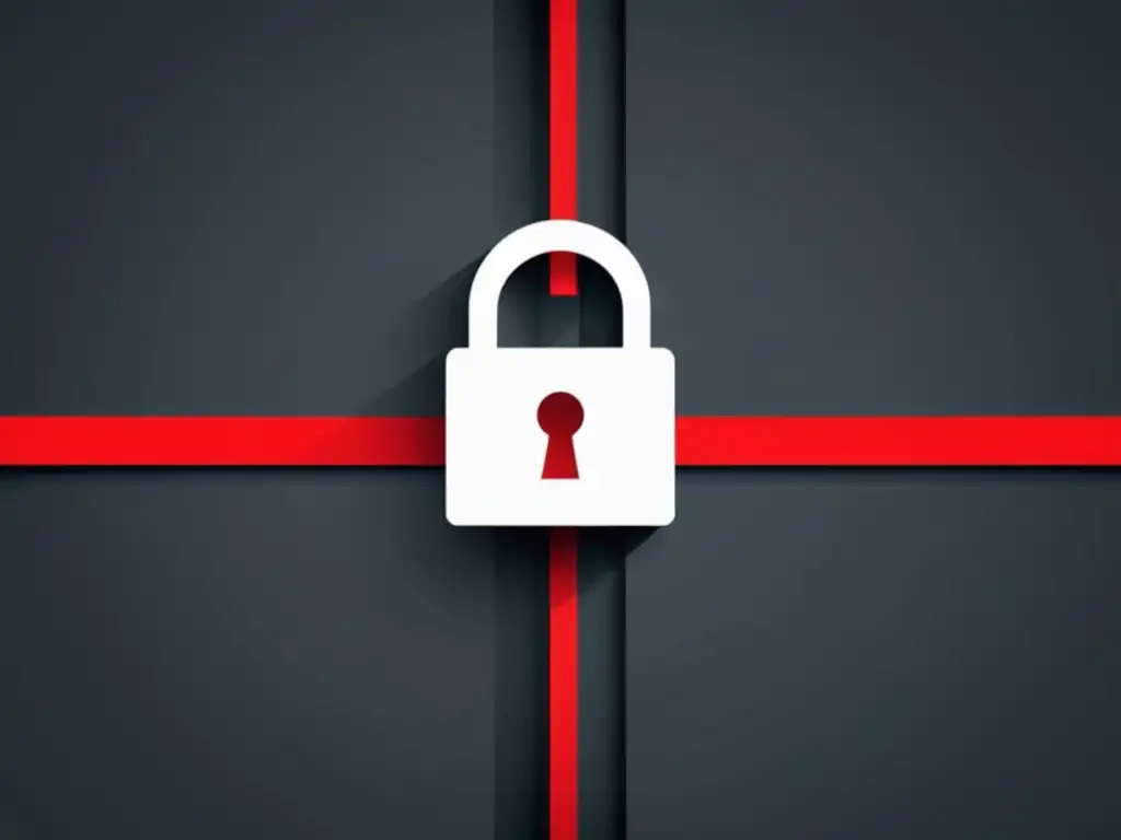 Edificio corporativo en gris con candado digital rojo