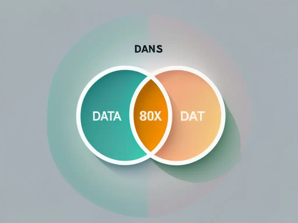 Un elegante diagrama de Venn en datos con círculos y colores pastel, sobre un fondo blanco limpio