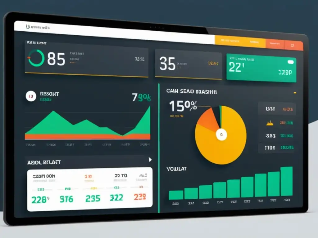Un elegante diseño de dashboard, con gráficos y KPIs integrados en un layout intuitivo