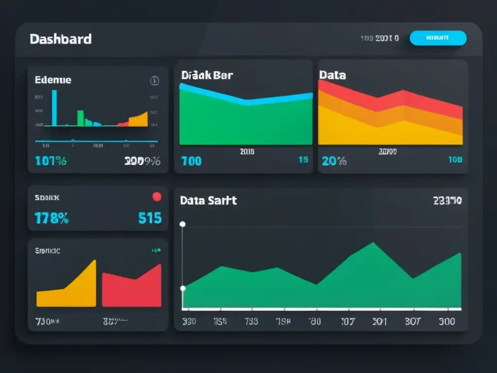 Un elegante diseño de panel de control, con visualizaciones de datos vibrantes y de alto contraste