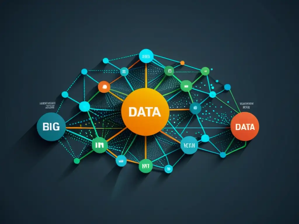 Representación gráfica elegante y minimalista de una red de datos interconectados, en tonos modernos y líneas limpias