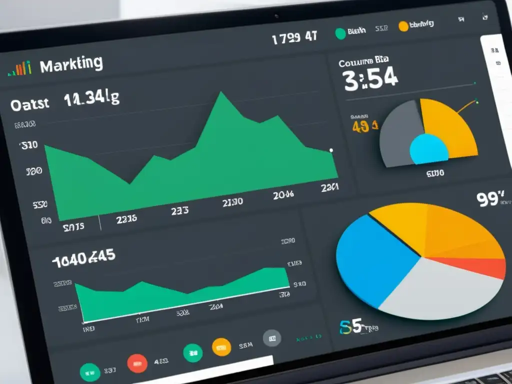 Un elegante panel de control de marketing digital con gráficos dinámicos que muestran datos de comportamiento del consumidor