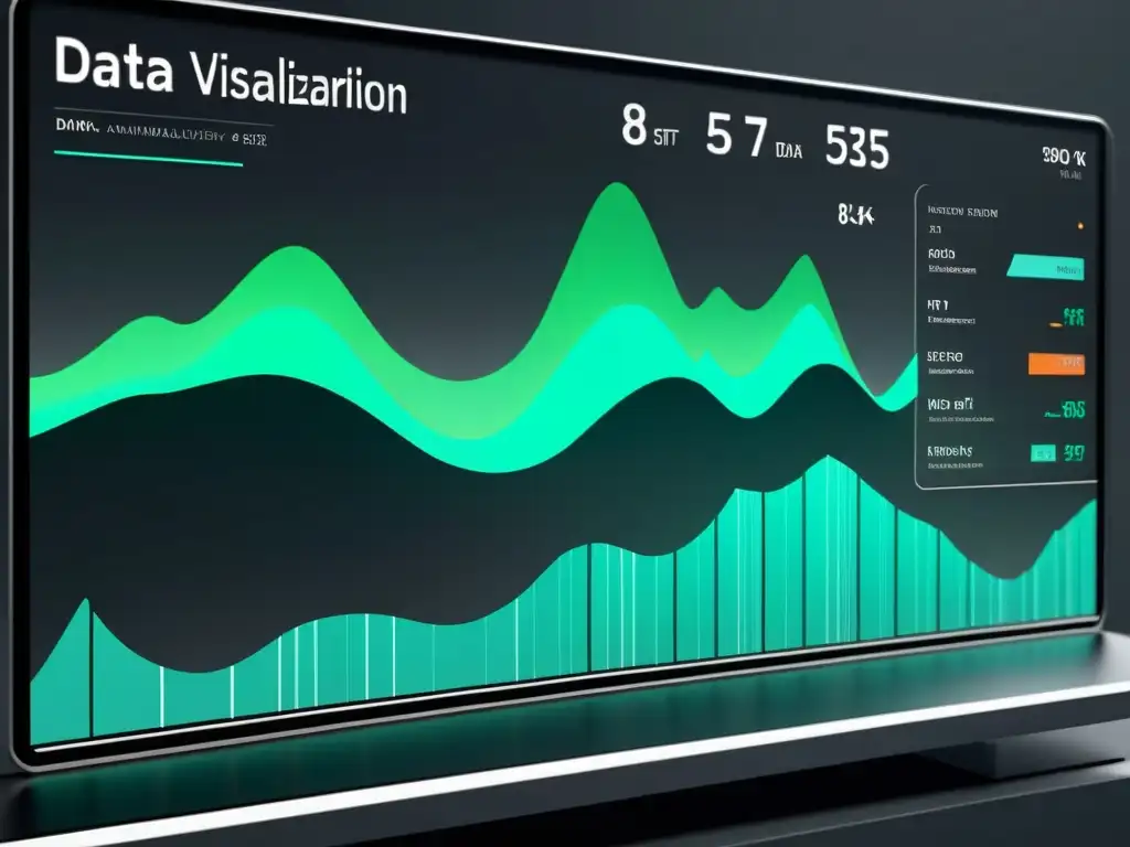 Un elegante panel de visualización de datos tecnológicos interactivos en 8k, con diseño moderno y elementos visuales dinámicos y atractivos