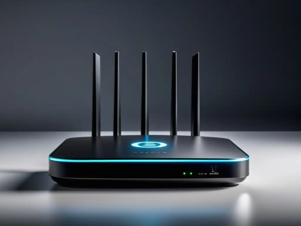 Un enfoque cercano de un elegante router 5G con iluminación suave, sobre fondo blanco