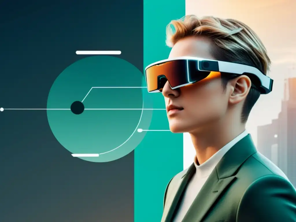 Un entorno futurista con gafas de realidad aumentada y datos digitales integrados