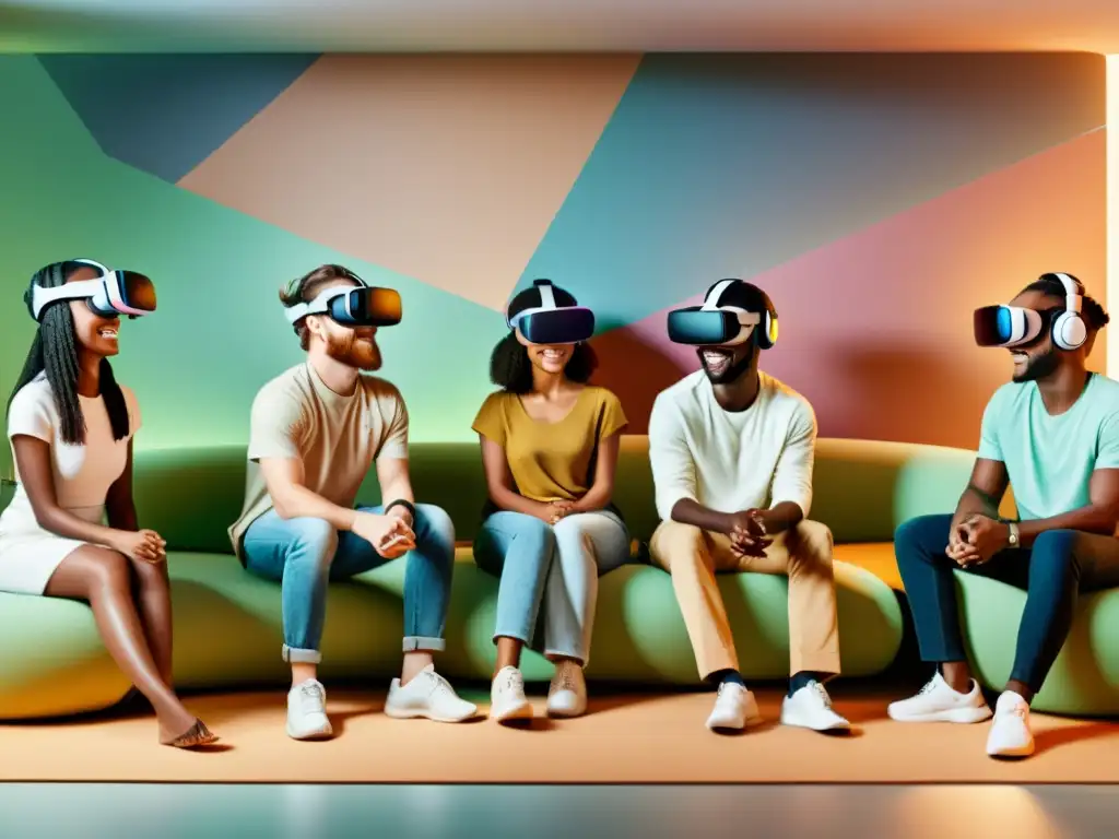 Un entorno de Realidad Virtual inclusivo y sereno, donde diversas personas disfrutan con sonrisas