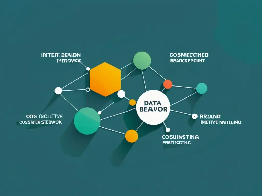 Un entramado de datos interconectados representa las narrativas de marca con analítica predictiva en una ilustración minimalista