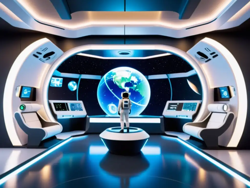 Estación Espacial Futurista: Entrenamiento en Gravedad Cero Entrenamiento de astronautas y robots en simulaciones espaciales de vanguardia en una estación espacial futurista