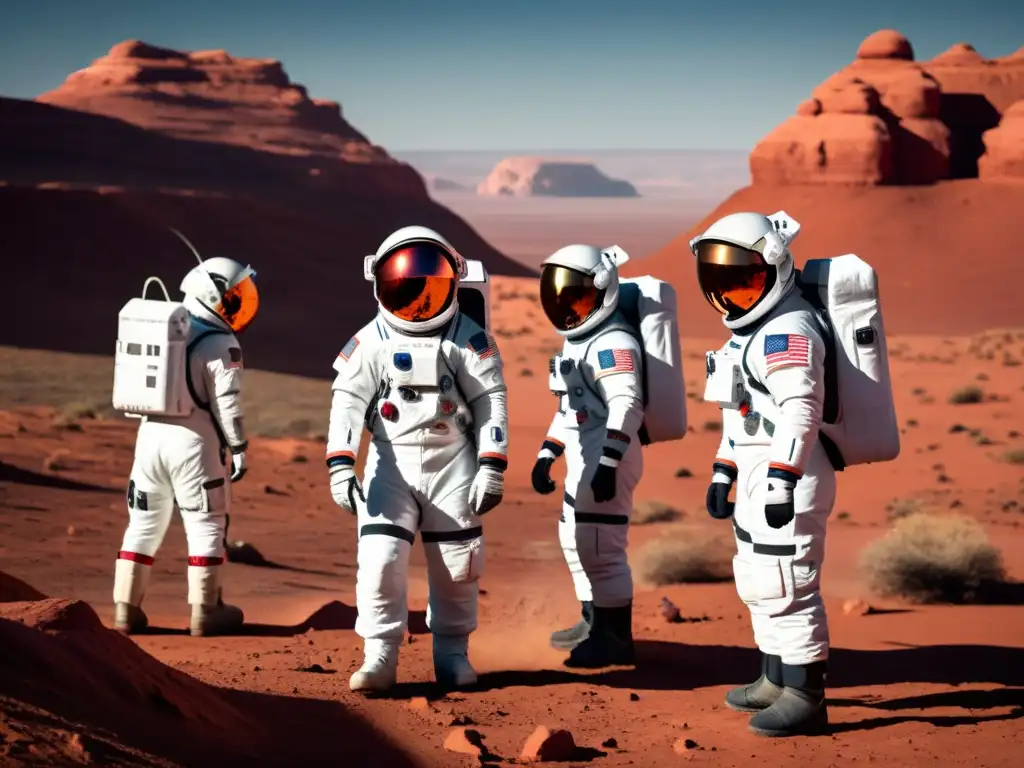 Equipo de astronautas supera obstáculos en Marte Entrenamiento de astronautas en simulaciones espaciales desafiantes en Marte, mostrando trabajo en equipo y adaptabilidad para misiones futuras