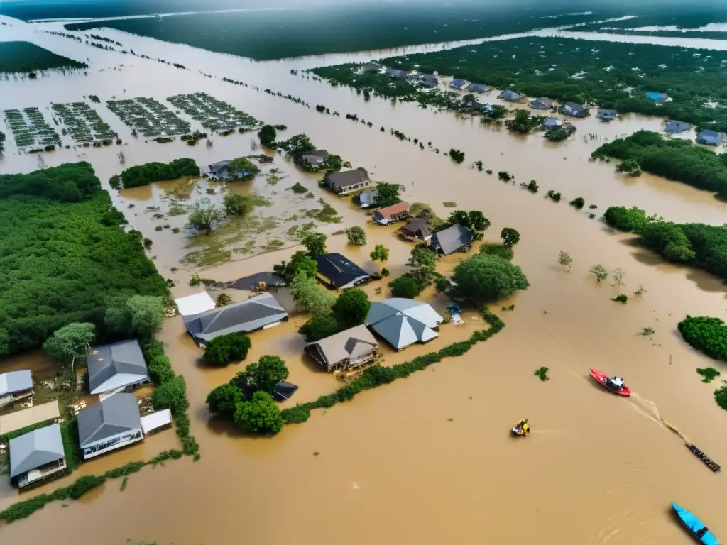 Equipo de emergencia brinda ayuda en ciudad inundada, mostrando devastación y esperanza