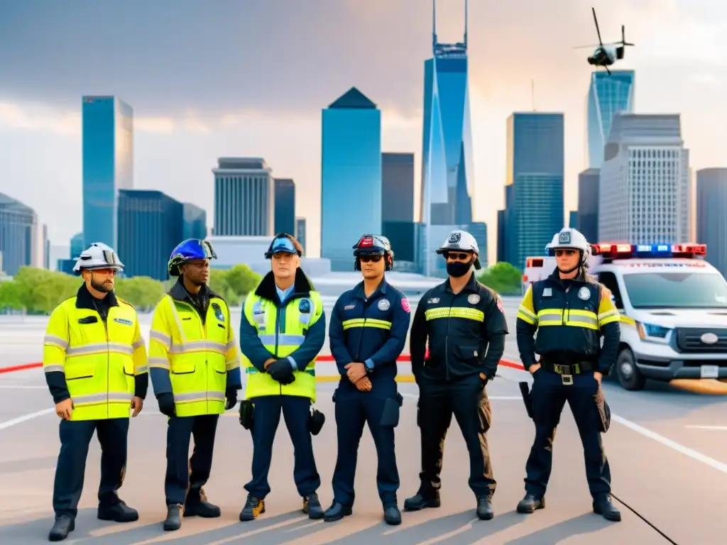 Equipo de emergencia con gafas de realidad aumentada coordina respuesta en emergencia