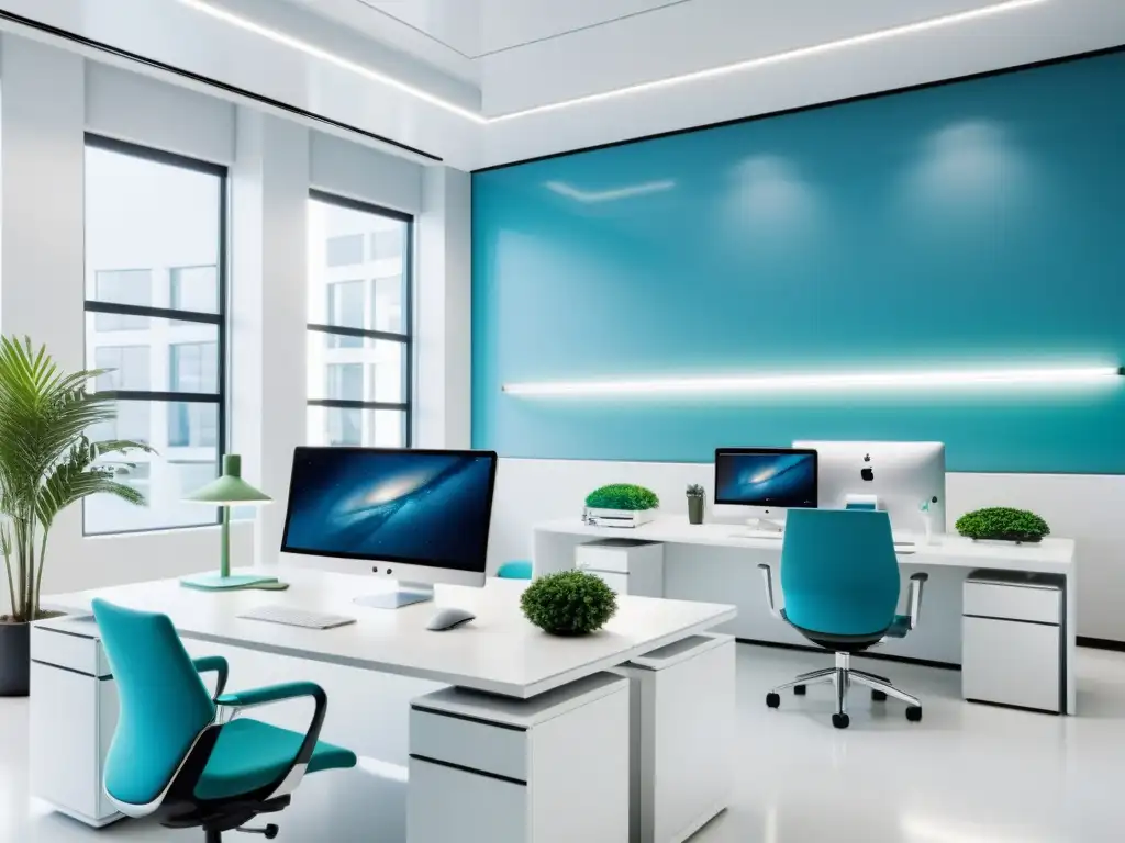 Oficina futurista de alta tecnología en 8k Espacio de oficina futurista con influencia tecnológica en transformación digital