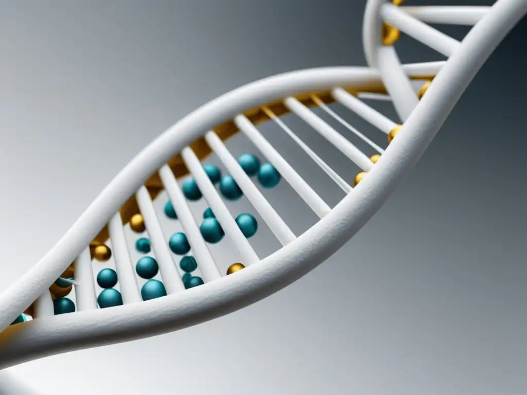 Una estructura de doble hélice de ADN en detalle ultranítido, sobre fondo blanco minimalista