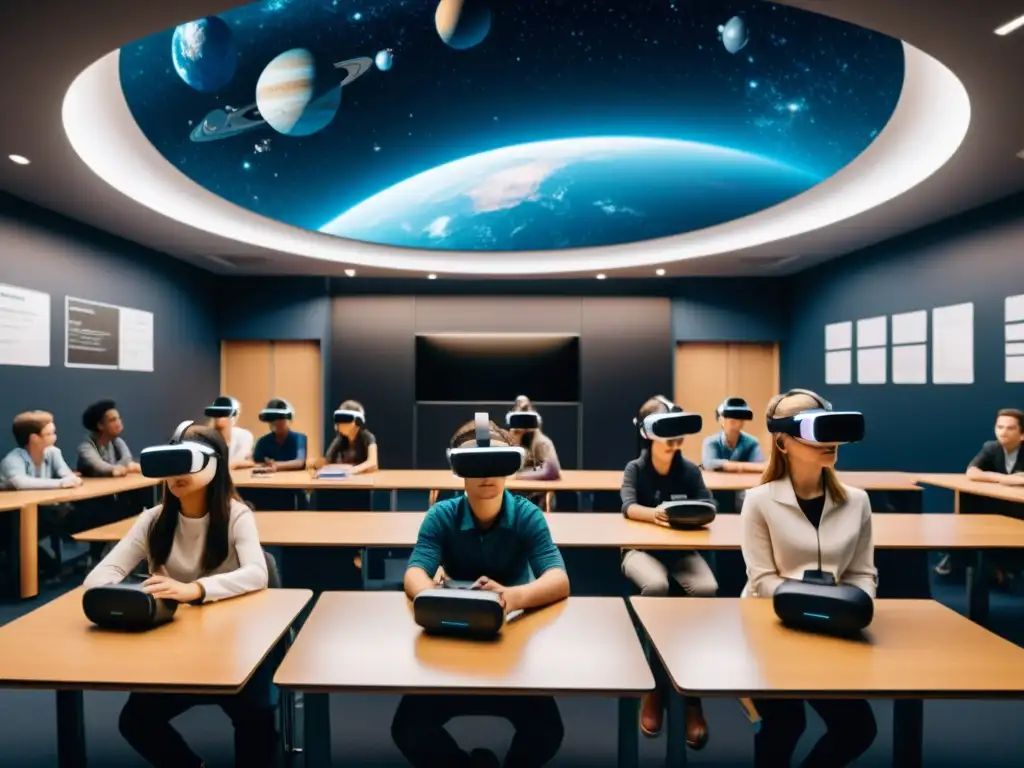 Estudiantes asombrados exploran el espacio en realidad virtual en astronomía educativa