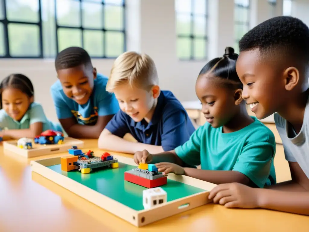 Estudiantes entusiastas construyen robots con bloques de colores y software de codificación