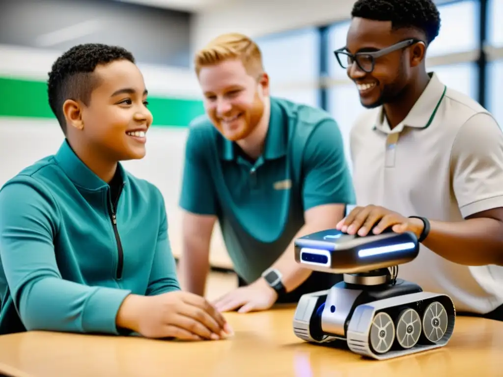 Estudiantes con necesidades especiales interactúan con robots en un aula