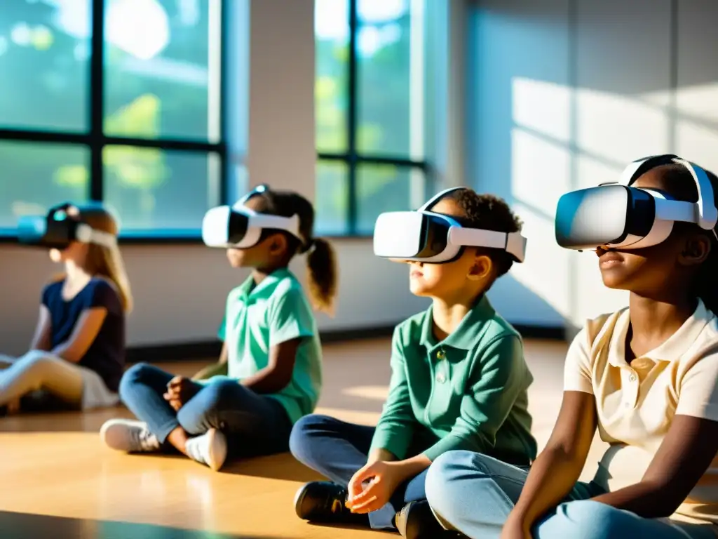 Estudiantes de primaria exploran la realidad virtual en un aula iluminada por luz natural