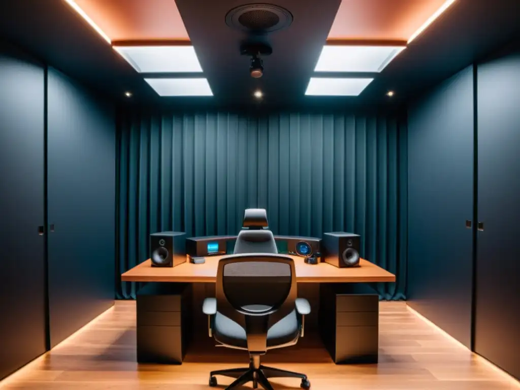 Estudio de podcasting de alta tecnología: futuro de la comunicación Estudio de podcasting moderno, futurista y sofisticado con equipo de alta tecnología y ambiente profesional