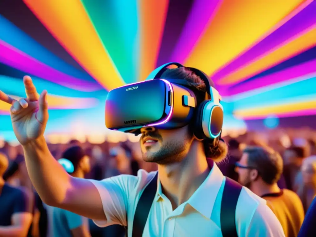 Una experiencia inmersiva de Festivales del Mundo en Realidad Aumentada, capturada en un impresionante 8k ultrade Detallado, mostrando un bullicioso festival en realidad virtual