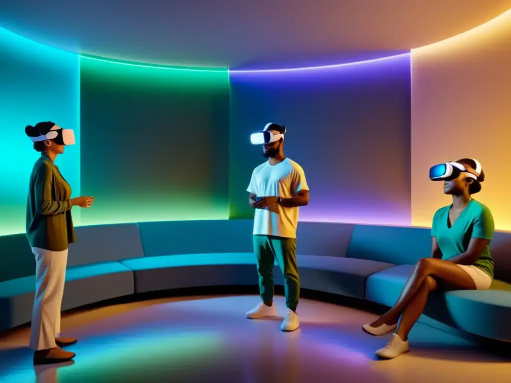 Experiencias inclusivas en Realidad Virtual: Entorno calmado y acogedor con diversidad de personas interactuando y accesibilidad inclusiva