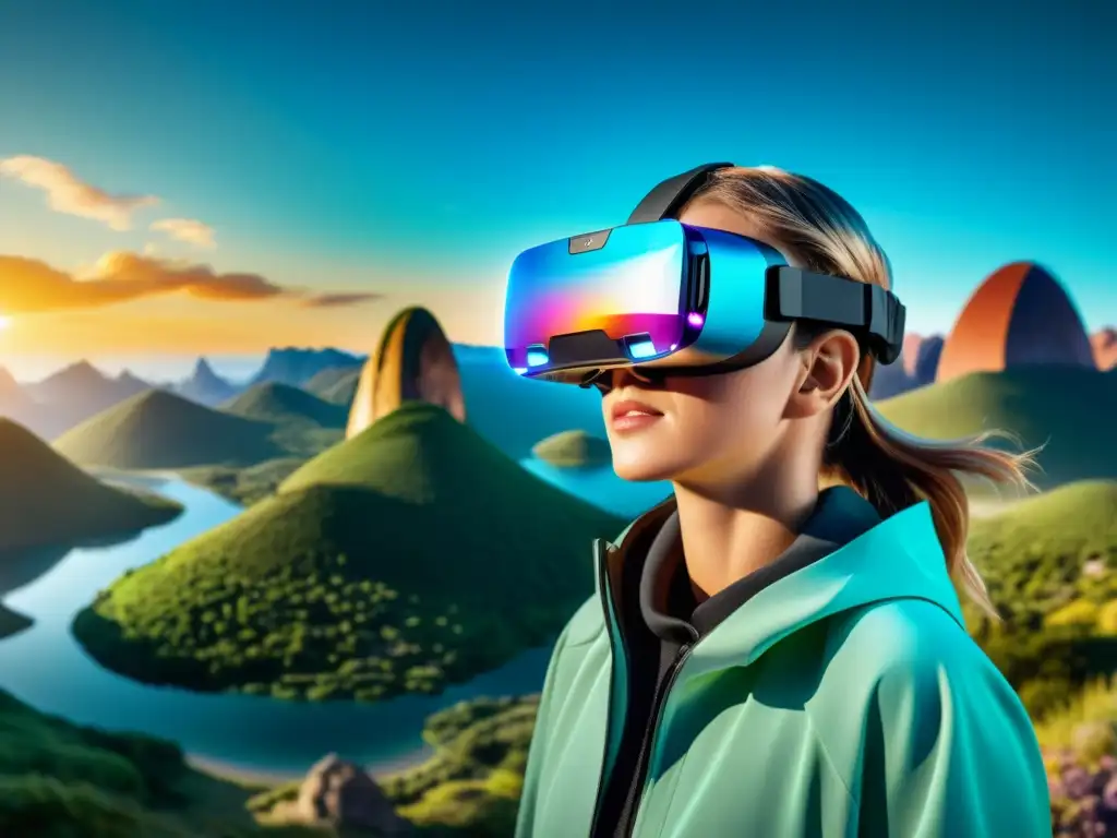 Explorador de turismo virtual con realidad aumentada en paisajes asombrosos y experiencias digitales inmersivas