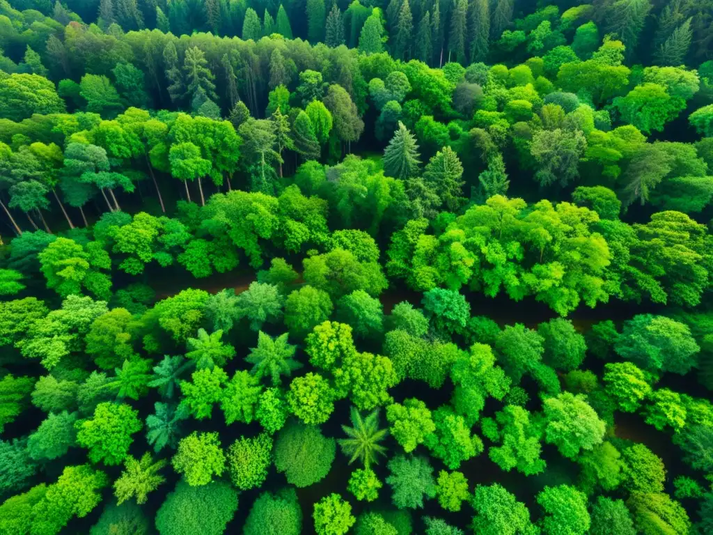 Una exuberante selva vista desde lo alto, con un dosel frondoso y una red de follaje verde