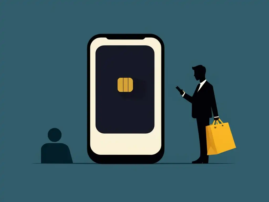 Prevenir el fraude de SIM Swapping: una ilustración minimalista de un smartphone con una tarjeta SIM siendo cambiada por una figura sombría