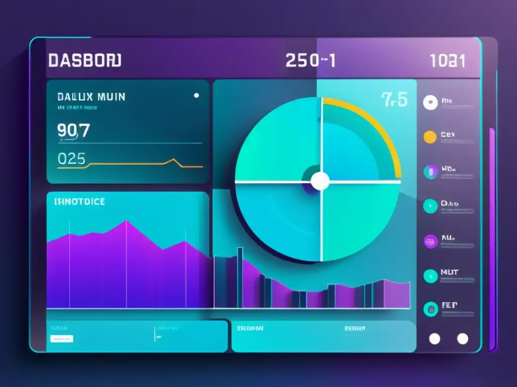 Un futurista panel de visualización de datos, con gráficos vibrantes e integración limpia