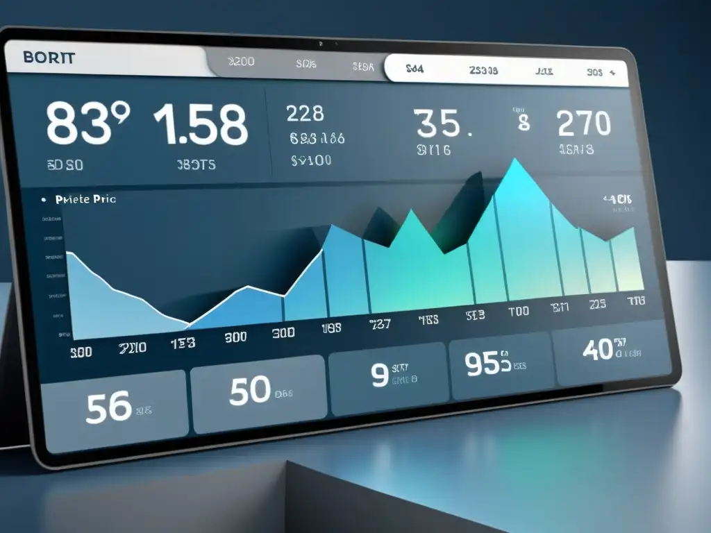 Dashboard futurista de analítica predictiva para optimización de precios con gráficos avanzados y diseño minimalista en tonos azules y grises