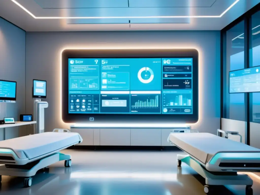 Futurista sala hospitalaria con tecnología avanzada y ambiente sereno