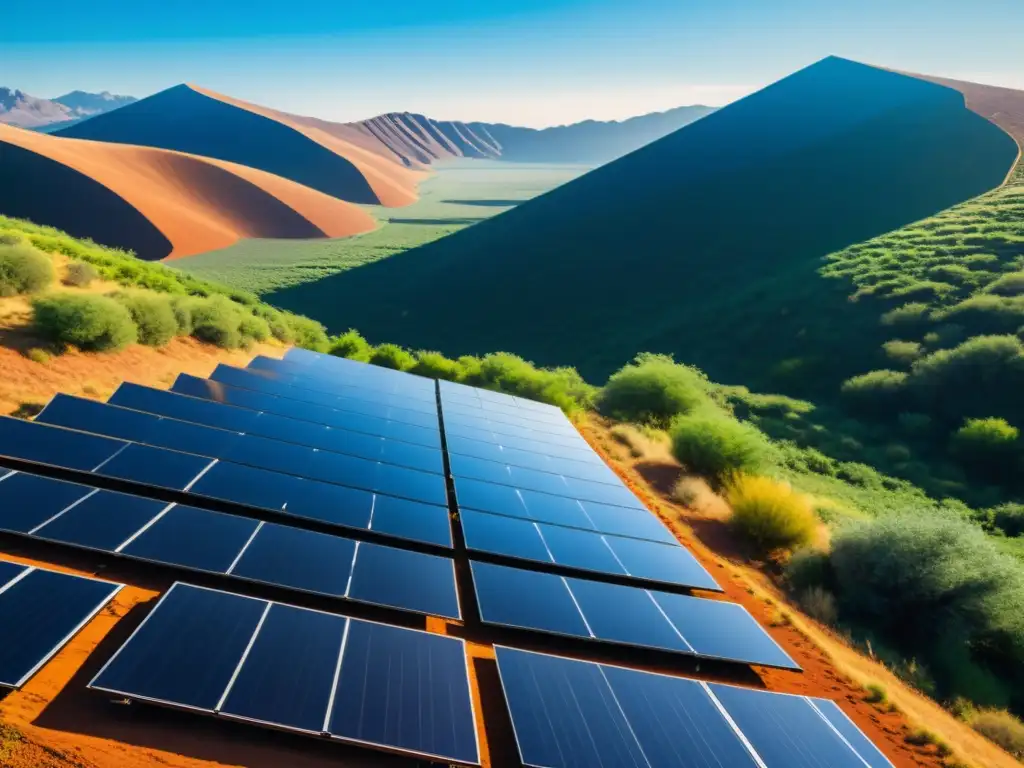 Un futuro sostenible con blockchain: paneles solares en paisaje prístino