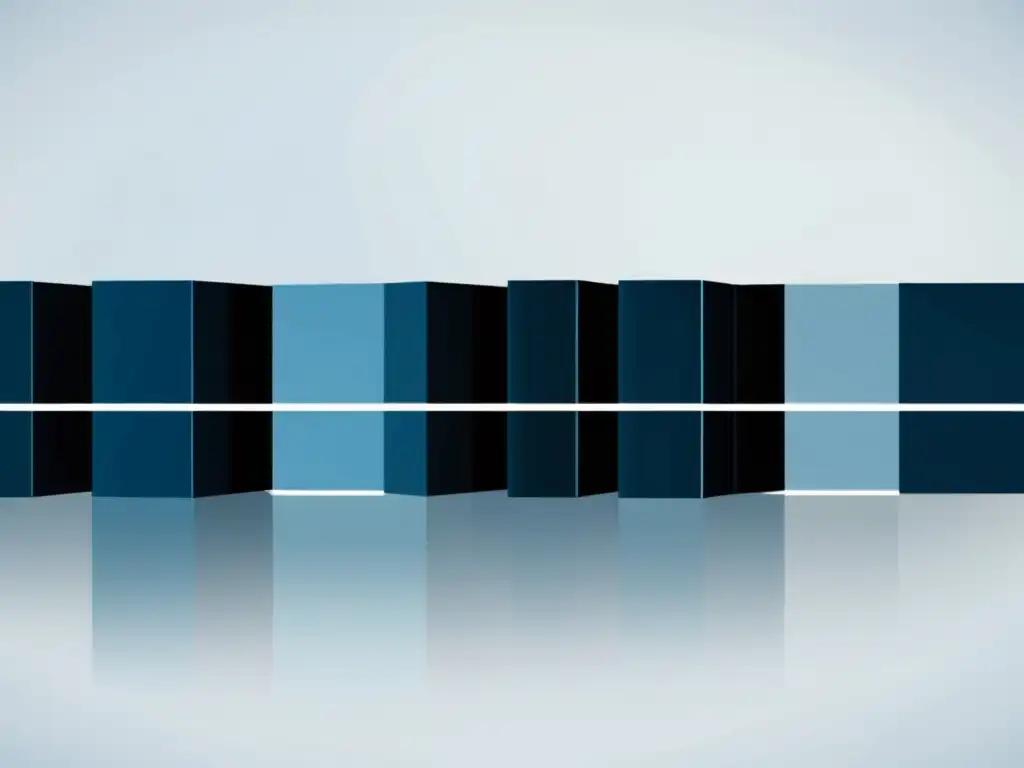 Blockchain transparente: conexión minimalista en azules Gráfica minimalista de bloques interconectados en tonos azules y grises, simbolizando transparencia en publicidad digital con blockchain
