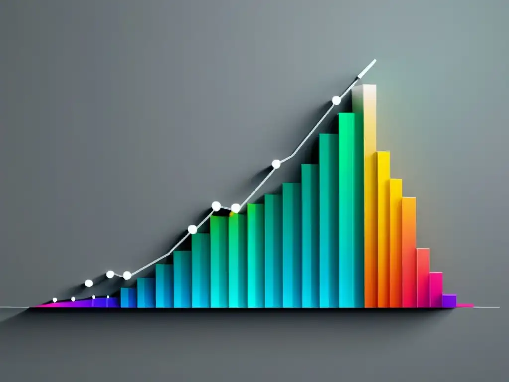 Gráfico de barras y líneas con usos innovadores, colores vibrantes y patrones detallados en un fondo blanco moderno