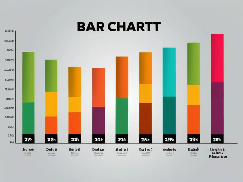 Un gráfico de barras minimalista muestra datos en colores vibrantes con ejes etiquetados