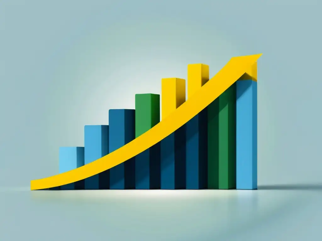 Gráfico de barras minimalista ilustrando estrategias SEO para startups tecnológicas en tonos de azul, verde y amarillo sobre fondo blanco