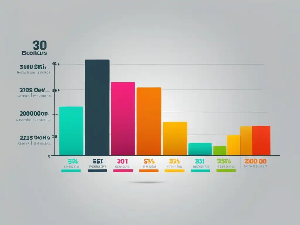 Gráfico de barras vibrante que muestra medición efectiva ROI en redes sociales, con colores contrastantes y anotaciones claras sobre fondo blanco