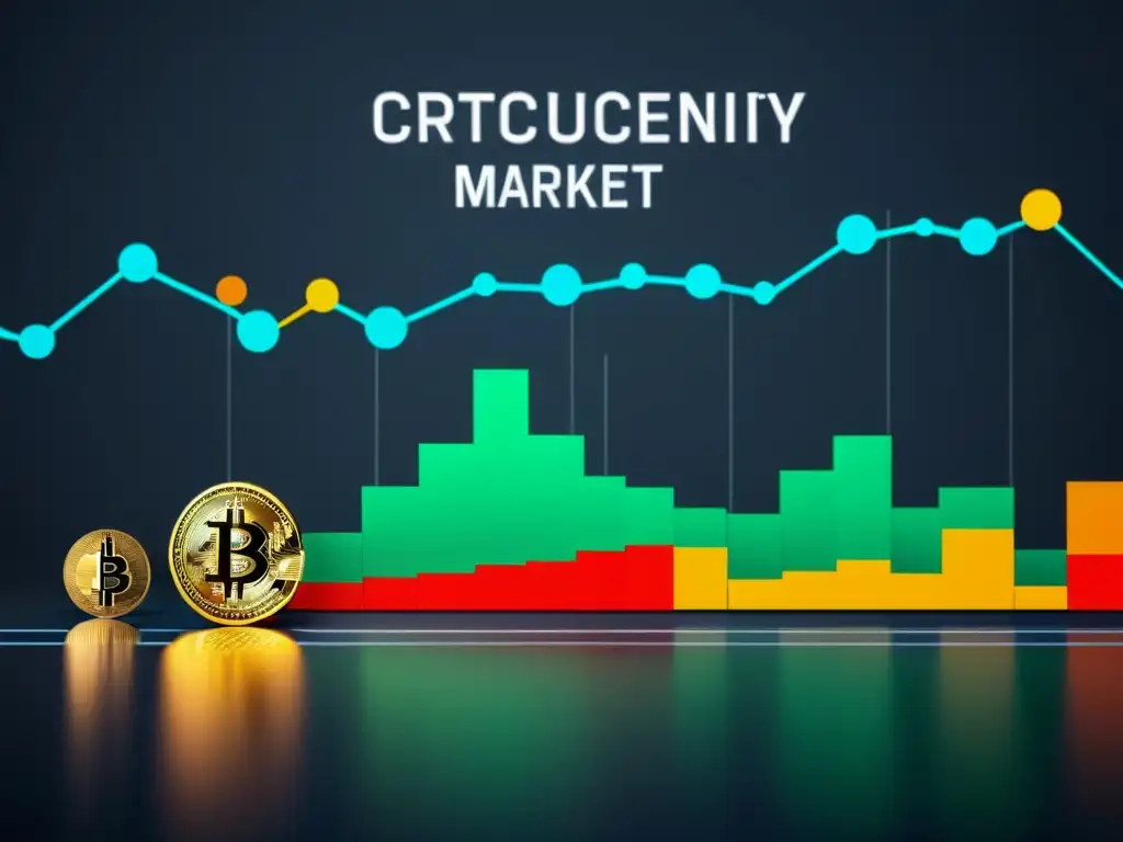 Gráfico de criptomonedas futuro economía debate: detalle ultramoderno, colores vibrantes, líneas nítidas que reflejan la volatilidad del mercado