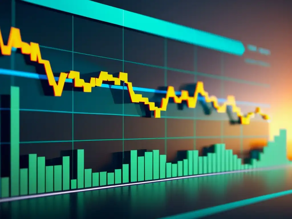 Un gráfico financiero en una interfaz futurista, detallado y vibrante