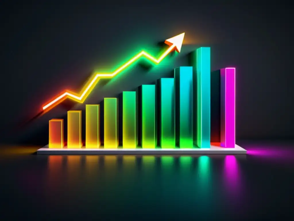 Gráfico futurista de analítica predictiva en comercio con líneas elegantes y colores vibrantes representando tendencias de ventas