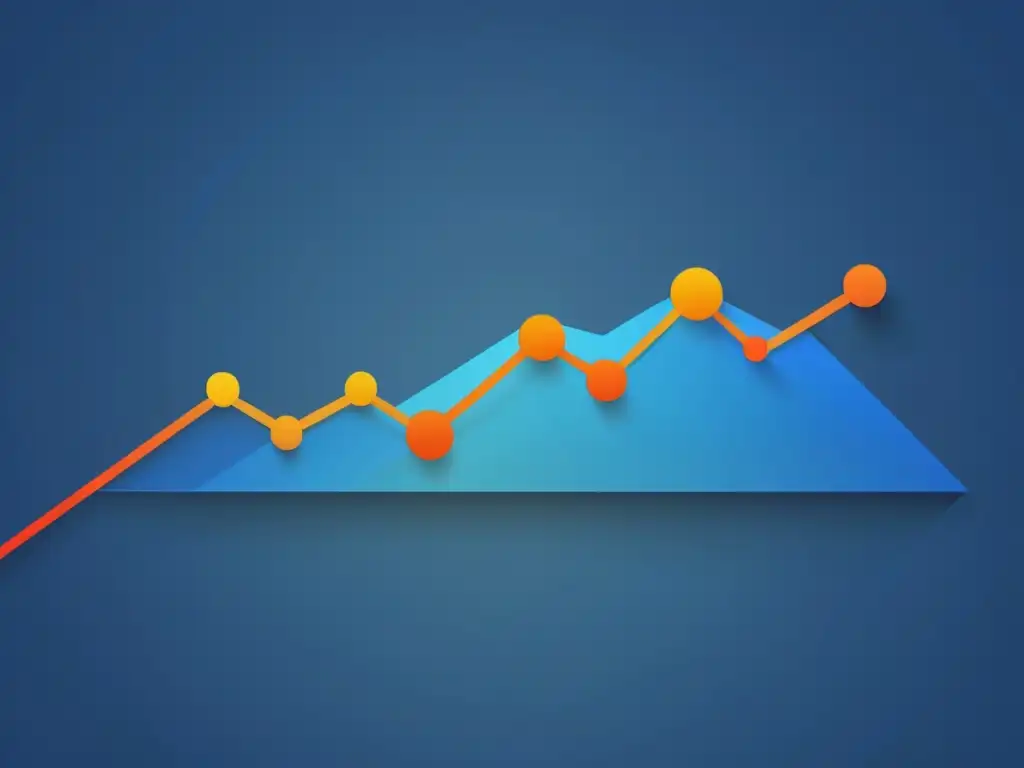 Gráfico de líneas minimalista que muestra una compleja red de puntos de datos, con un fondo degradado de azul a naranja