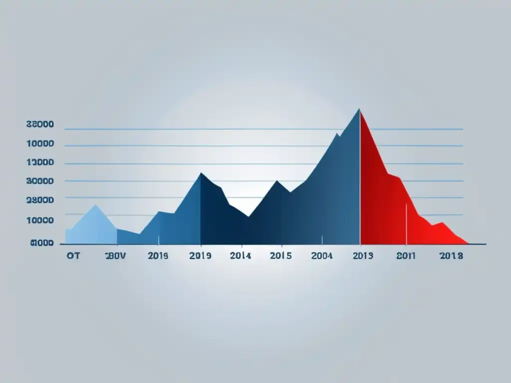 Gráfico de líneas minimalista que muestra datos de análisis sentimental en redes sociales, con tonos de azul y rojo